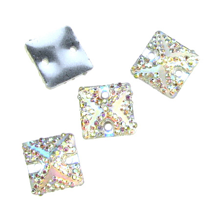 Акрилни камъчета за пришиване 10 мм квадрат дъга с камъни грапав - 25 броя