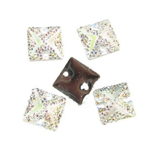 Sew On Acrylic Rhinestone, DIY Clothes, Decoration12 mm square arc with rough stones - 10 pieces