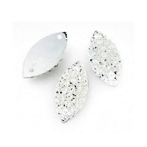 Акрилни камъчета за пришиване 7x15 мм листо цвят бял с камъни грапав - 10 броя