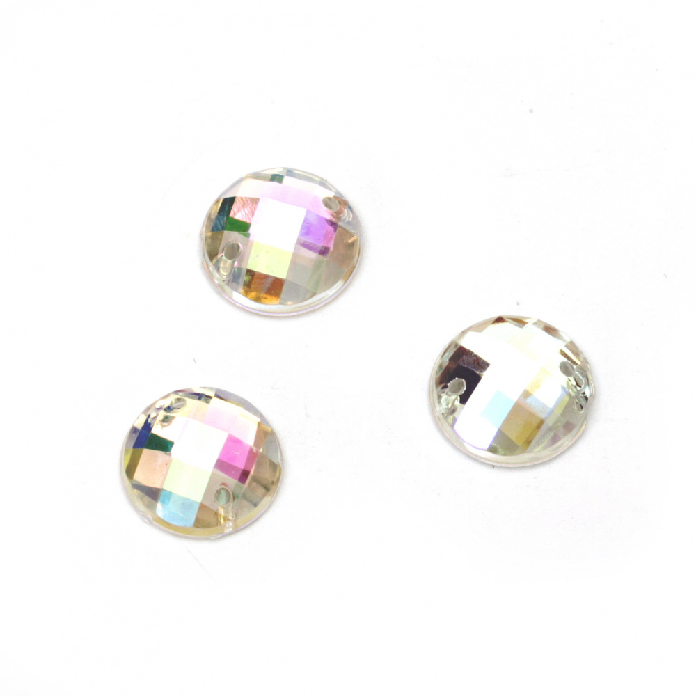 Sew On Acrylic Rhinestone, DIY Clothes, Decoration 12 mm round white transparent faceted arc - 25 pieces
