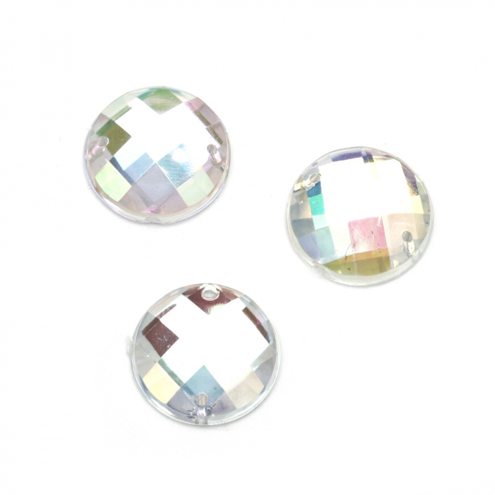 Sew On Acrylic Rhinestone, DIY Clothes, Decoration16 mm round white transparent arc faceted -10 pieces