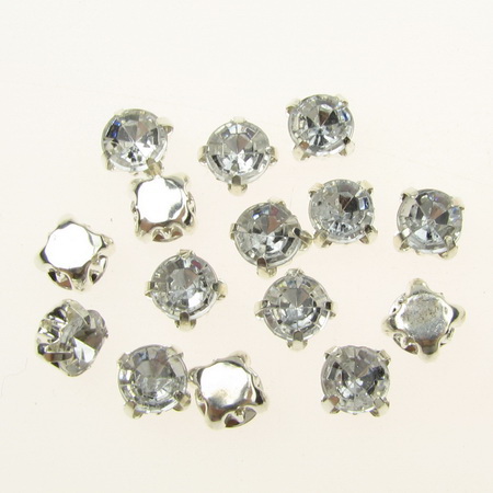 Стъклени камъчета за пришиване с метална основа 6x5 мм дупка 1.5 мм качество АА цвят бял - 10 броя