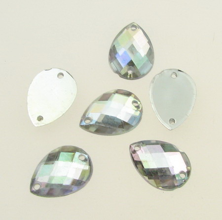 Sew On Acrylic Rhinestone, DIY Clothes, Decoration 10x14 mm drop white transparent arc faceted -25 pieces