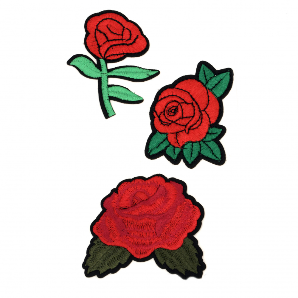 Fabric Stickers 55~75 mm Embroidered mixed roses - 3 pieces 