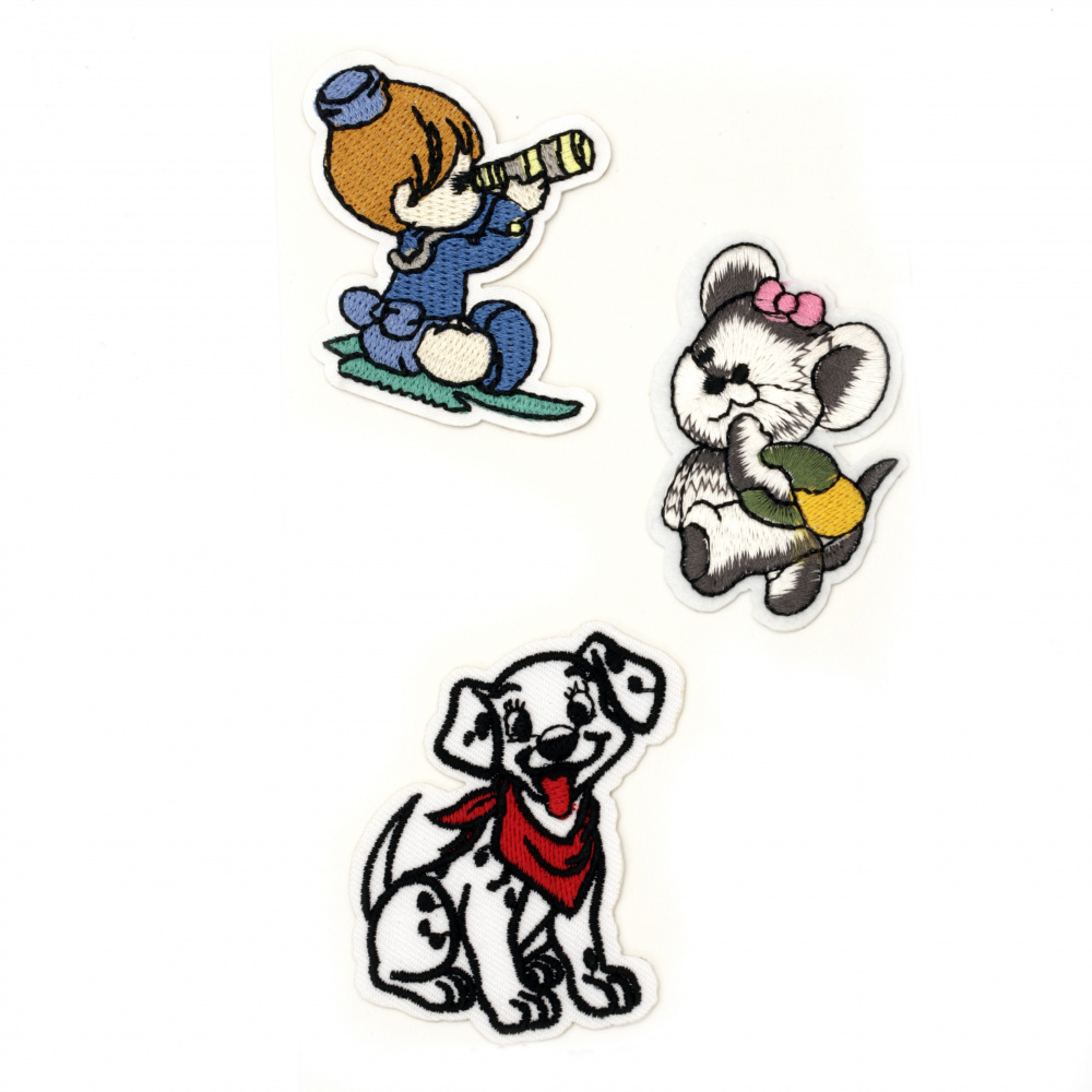 Fabric Stickers  55~65 mm Embroidered sailor/mouse/ dog - 3 pieces