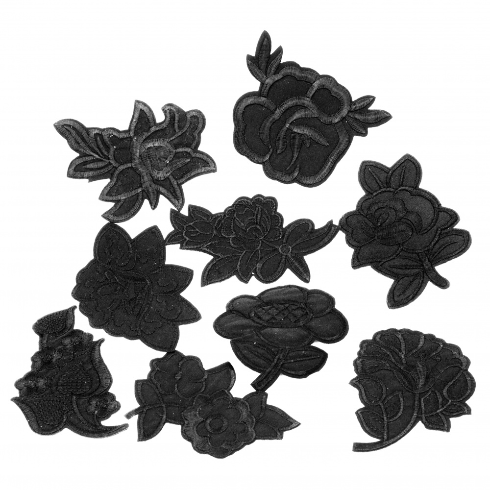 Лепяща апликация черни цветя асорте форми