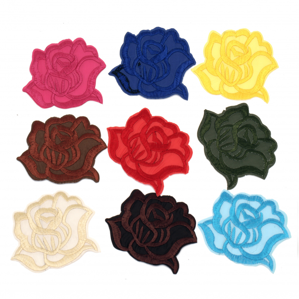 Fabric Sticker  80~65 mm Embroidered mixed color roses