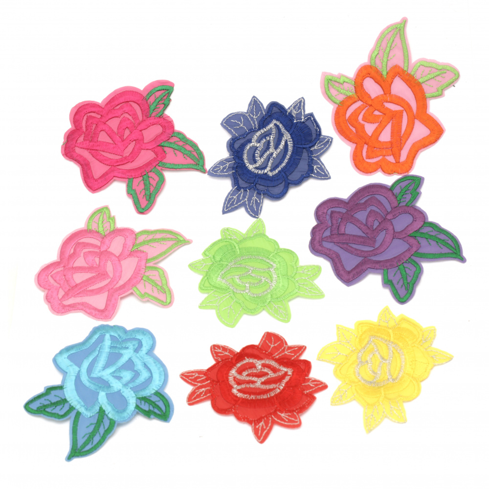 Fabric Stickers  Rose with assorted leaves