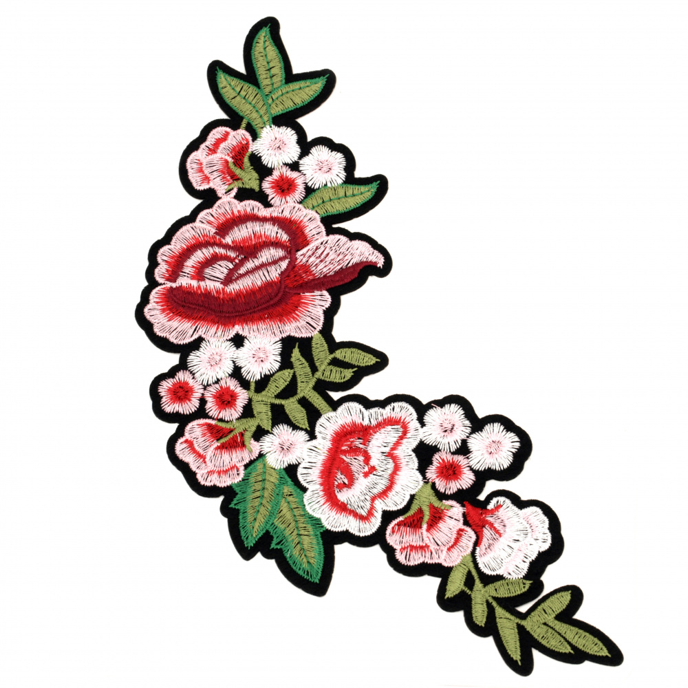 Fabric Sticker  165~240 mm Embroidered pink roses