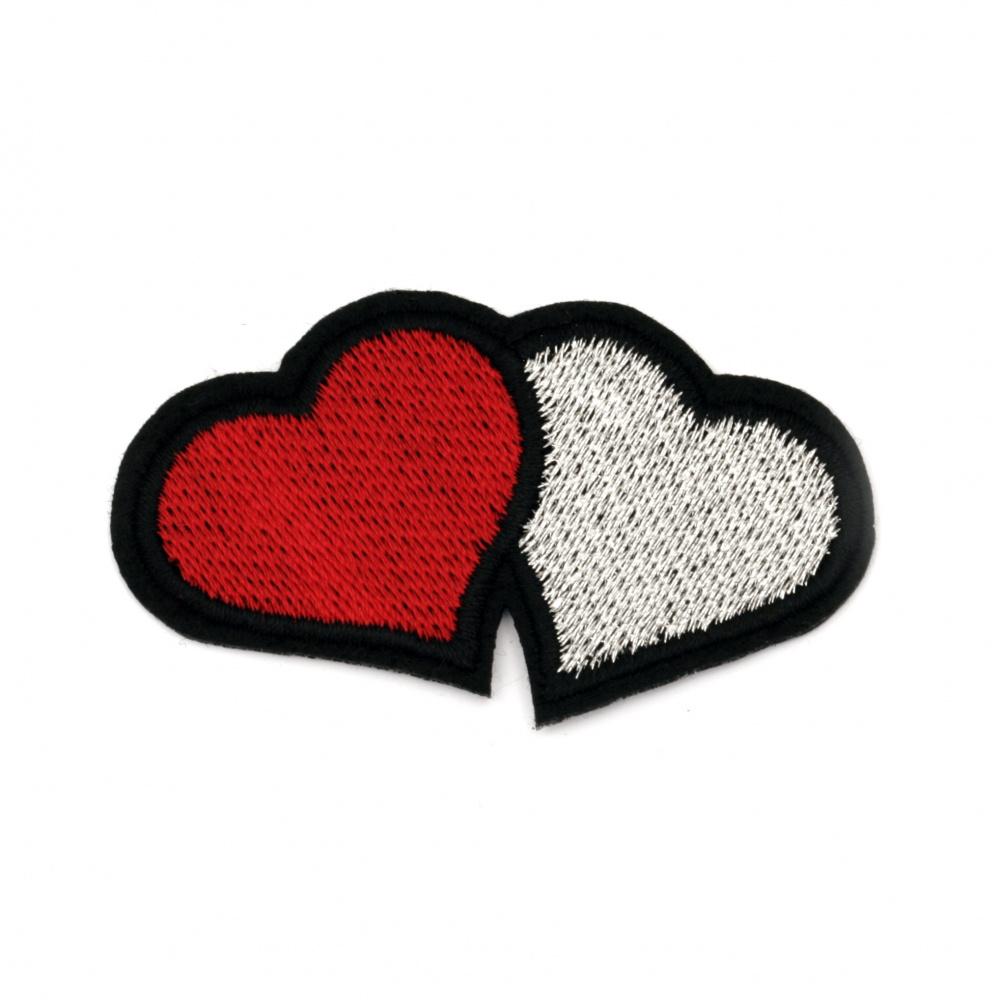 Fabric Sticker  65x40 mm Embroidered hearts