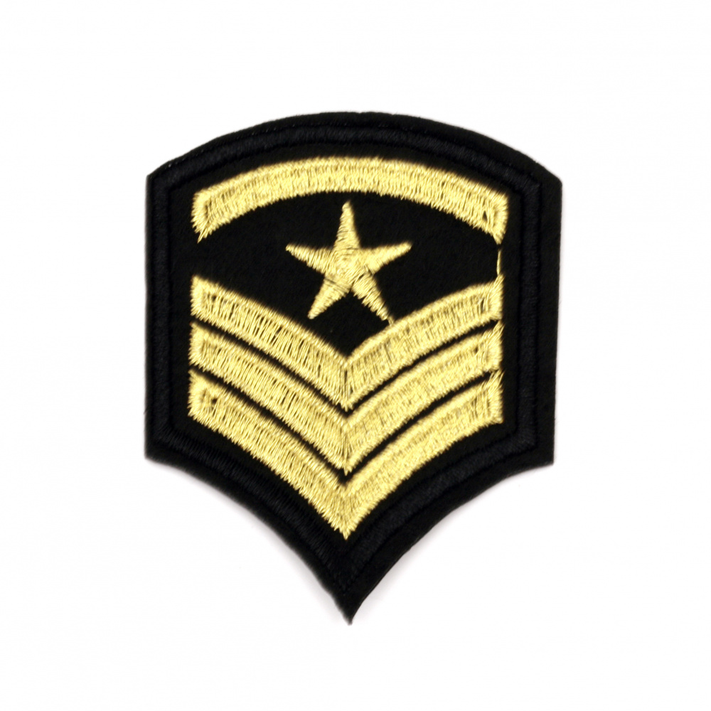 Fabric Sticker  55x70 mm Embroidered Military black   pattern with gold star 
