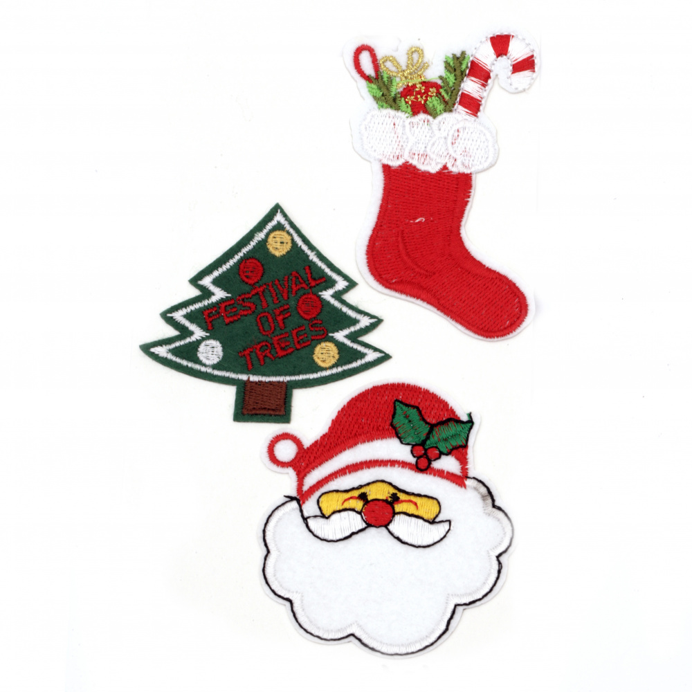 Fabric Stickers  3 pieces 50 ~ 90 mm Christmas