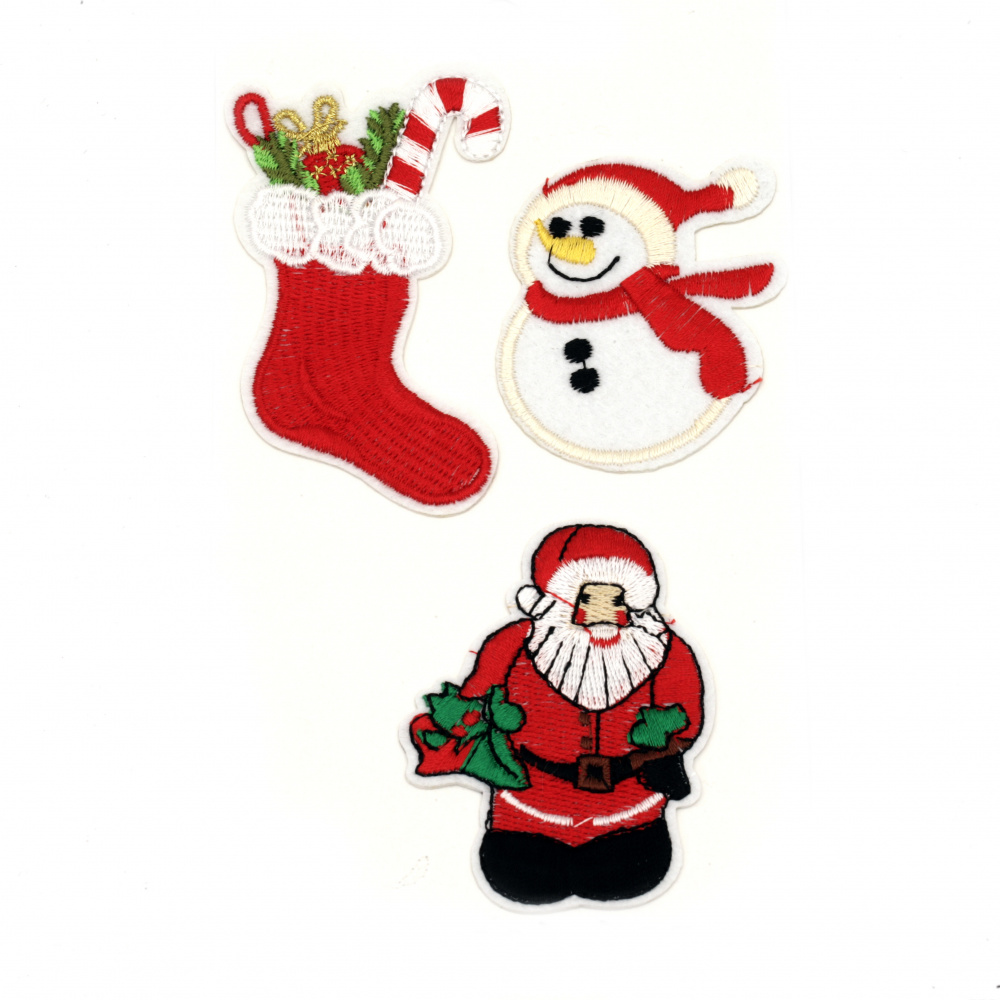 Fabric Stickers  3 pieces 50 ~ 90 mm Christmas