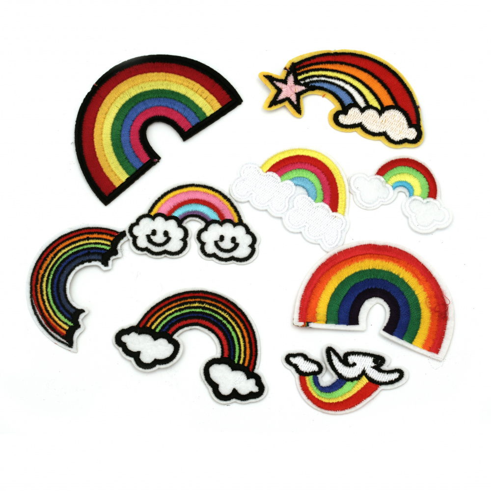 Embroidered Iron-On Sew-On Applique, Rainbow Patch for Cloths, Pants, Jackets, Hats, Jeans, DIY Accessory, 30~46x48~78x1.5 mm, ASSORTED Rainbow, available in different colors