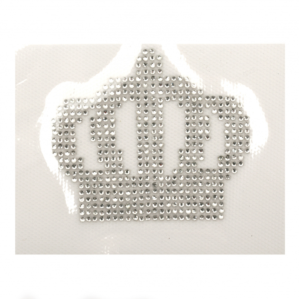 Adhesive Applique with Clear Crystals / Crown / 75x63 mm - 1 piece