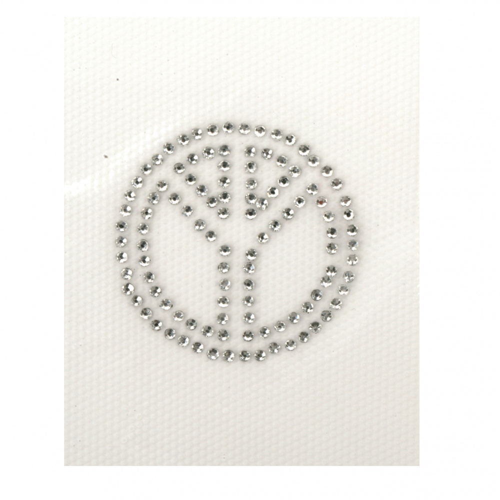 Adhesive Application with Clear Crystals / Peace Symbol / 43x43 - 1 piece