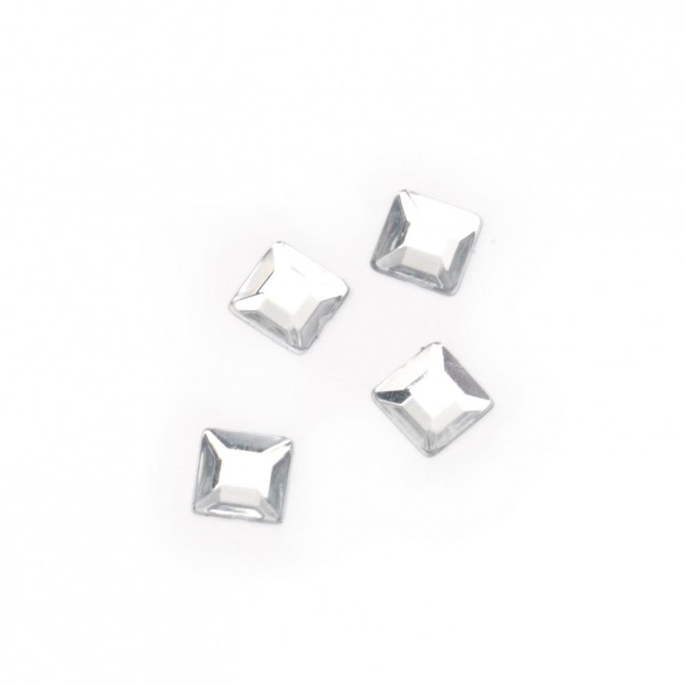 Акрилни камъни за лепене 4 мм квадрат цвят бял -100 броя