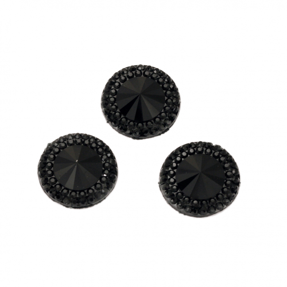 Акрилни камъни за лепене кръг 16 мм цвят черен фасетиран с релеф -10 броя