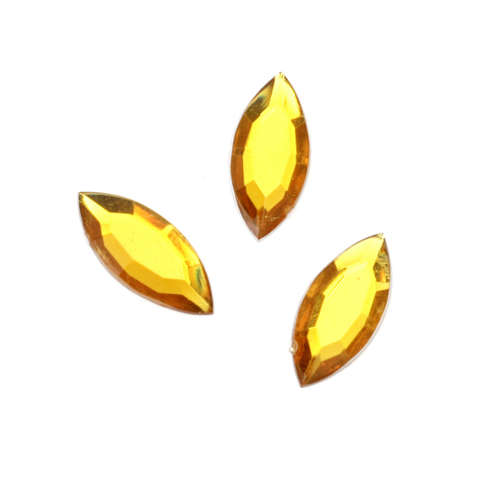 Acrylic Stick-On Stones, Leaf-Shaped, 9x20 mm, Dark Yellow, Faceted - 50 Pieces