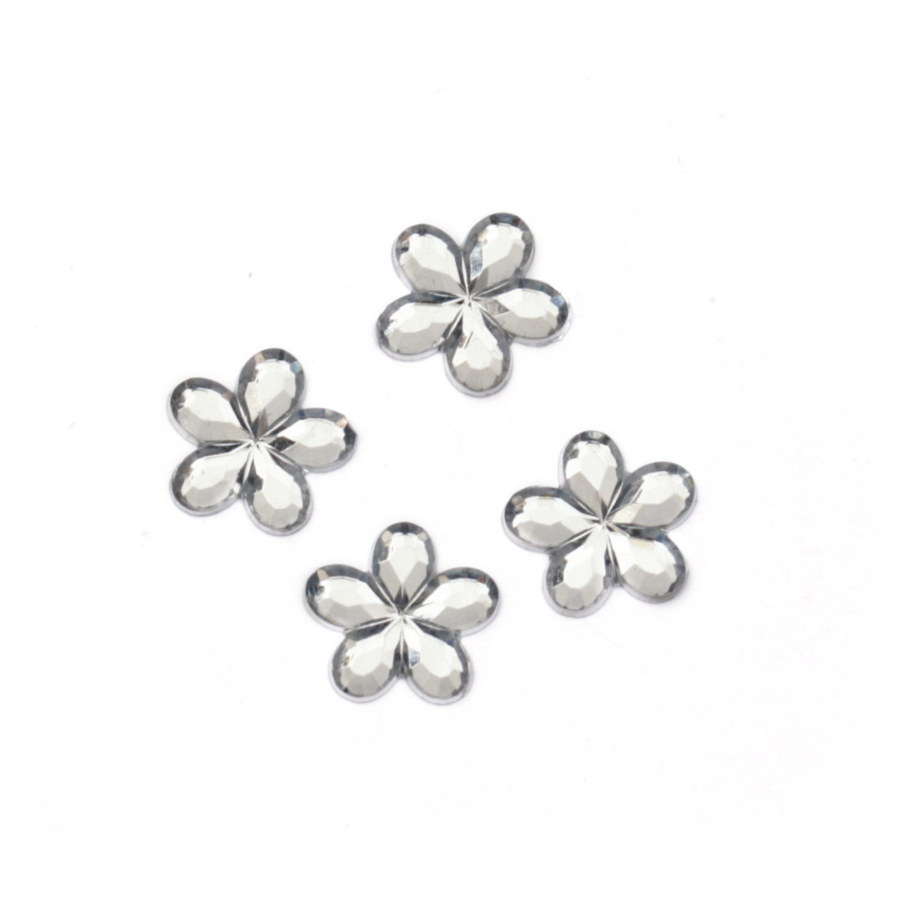 Acrylic stone for gluing flower 10 mm white transparent faceted -50 pieces