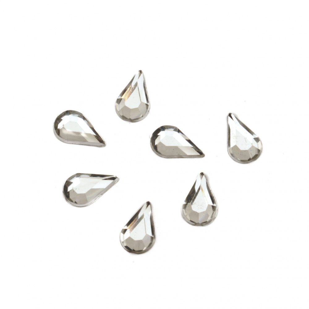 Acrylic Stick-On Stones, Teardrop, 6x10 mm, Transparent, Faceted - 100 Pieces