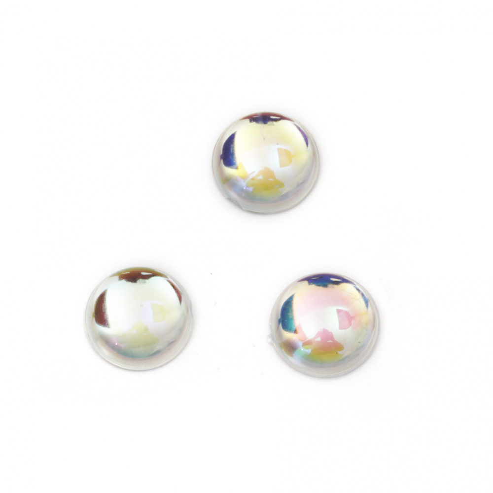 Acrylic Stick-On Stones, Round, 12 mm, Transparent with Rainbow Sheen - 20 Pieces