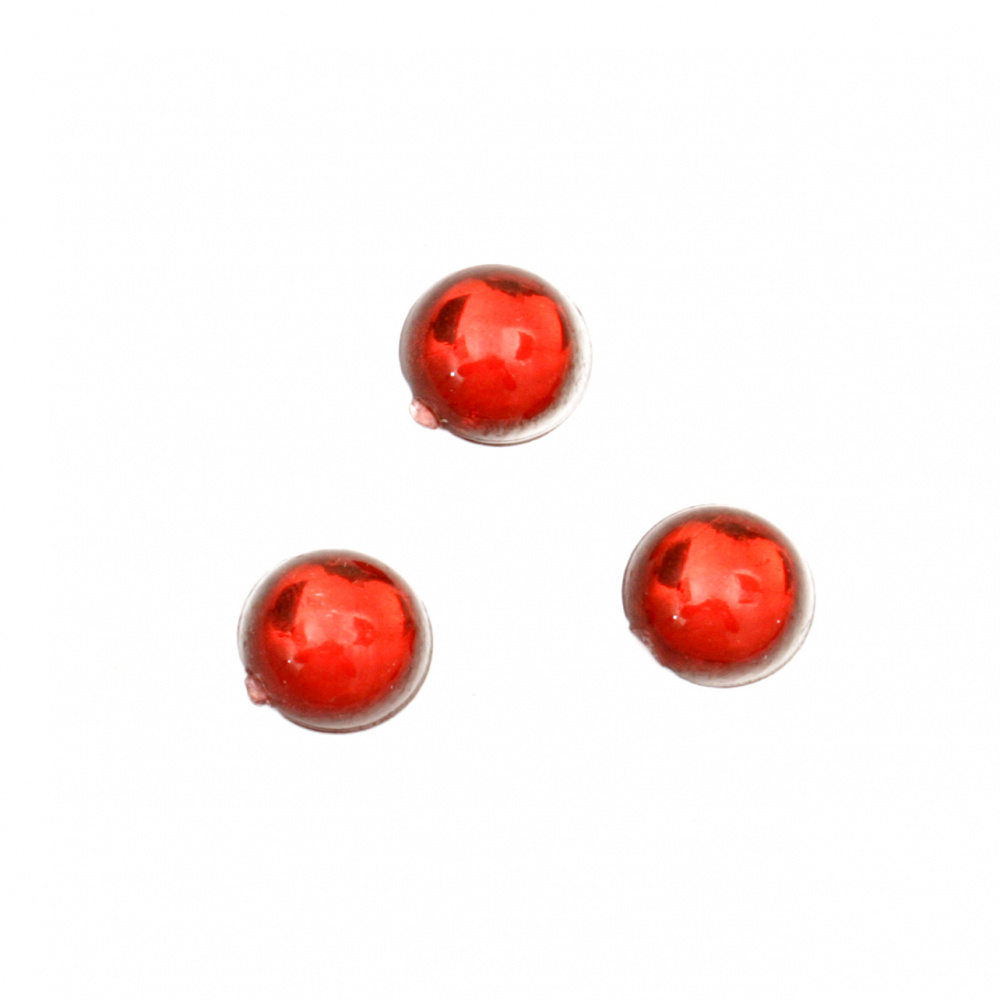 Acrylic Stick-On Stones, Round, 8 mm, Transparent, Red Color - 50 Pieces
