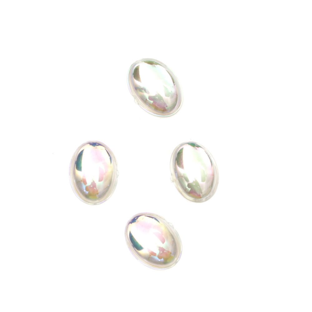 Acrylic Stick-On Stones, Oval, 8x10 mm, Transparent Rainbow Color, First Quality - 50 Pieces