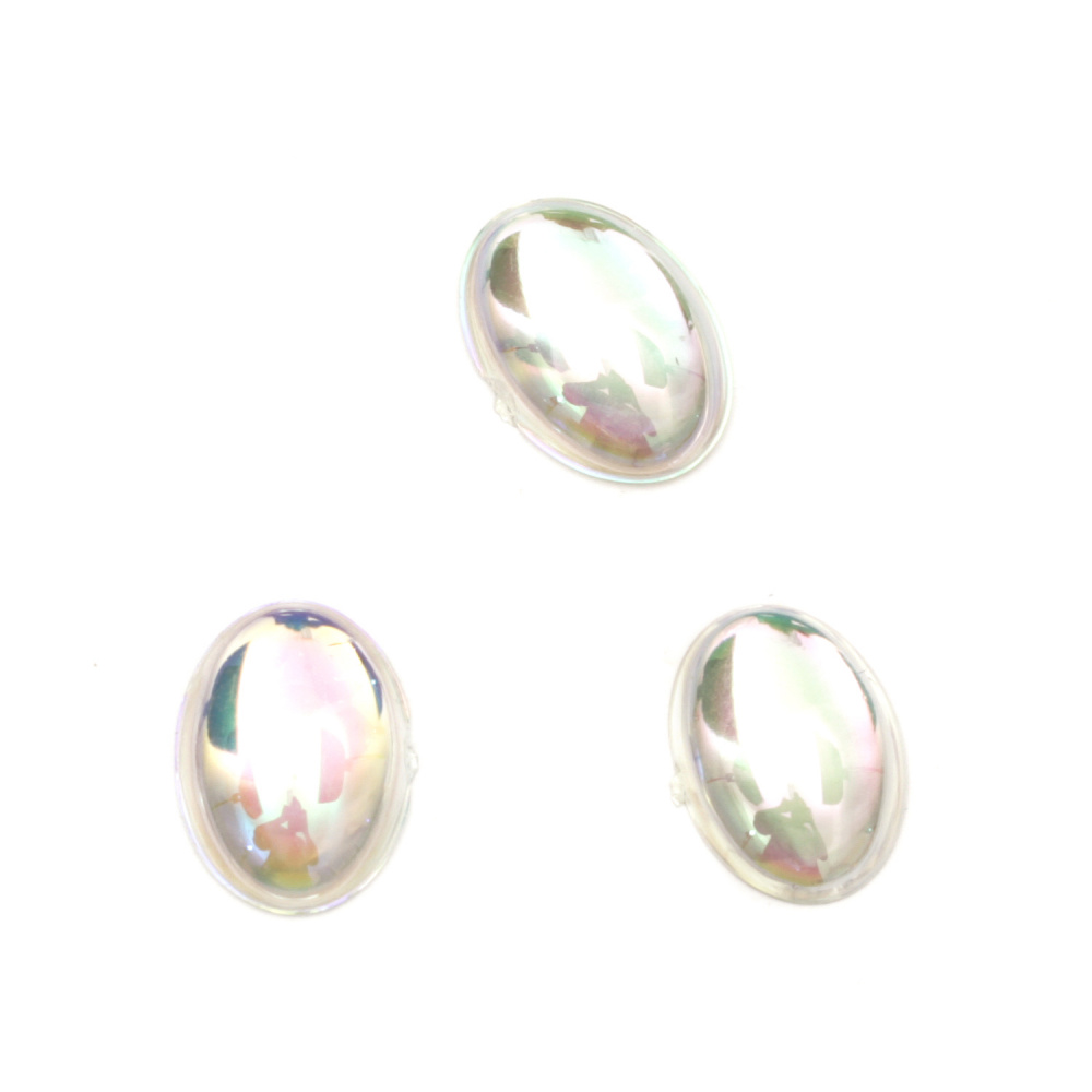 Acrylic Stick-On Stones, Oval, 10x14 mm, Transparent Rainbow Color, First Quality - 20 Pieces