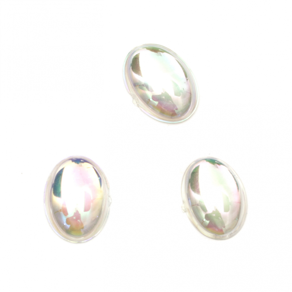 Acrylic Stick-On Stones, Oval, 13x18 mm, Transparent Rainbow Color, First Quality - 20 Pieces