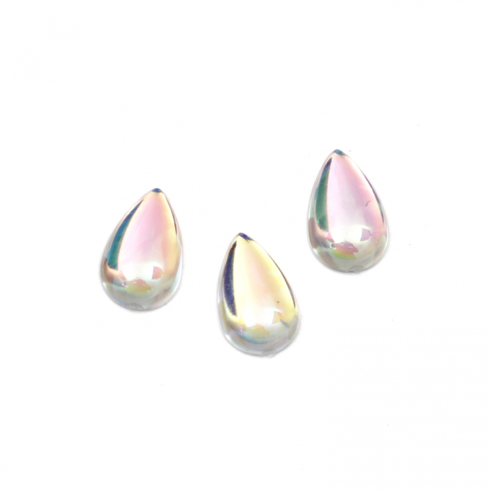 Acrylic Stick-On Stones, Teardrop, 8x13 mm, Transparent Rainbow Color, First Quality - 20 Pieces
