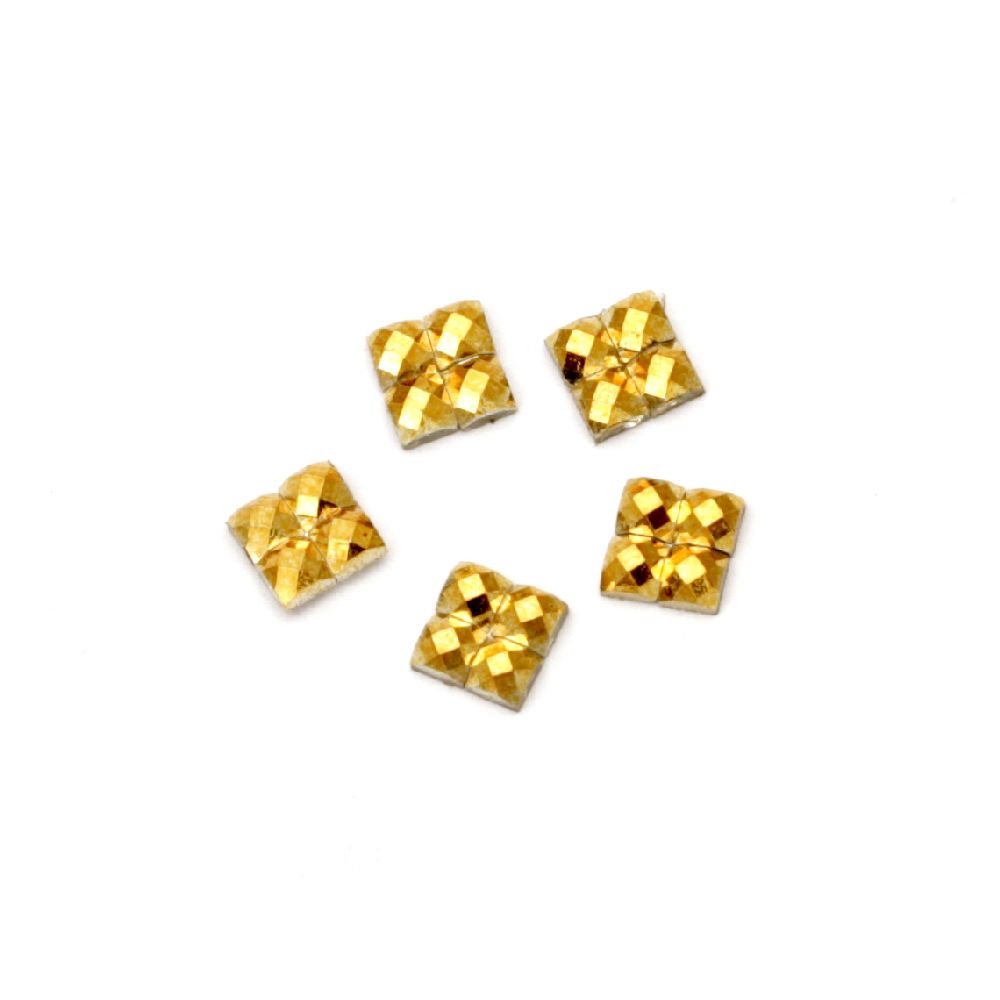Acrylic stone for gluing 4x4 mm square gold embossed with a transparent base -200 pieces