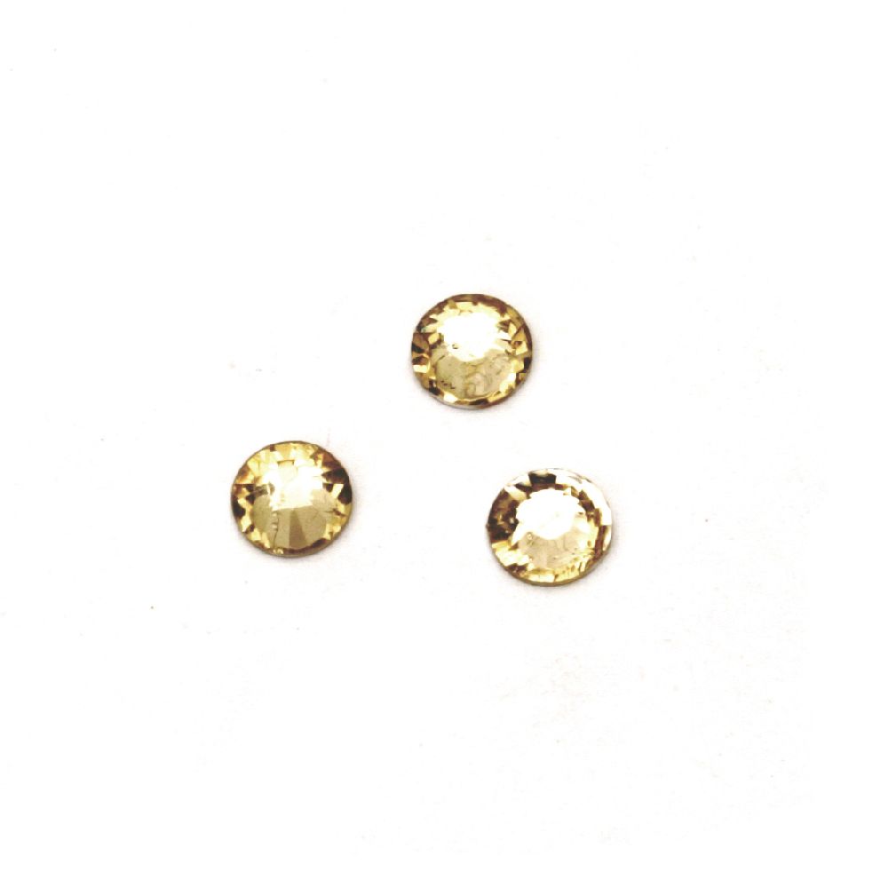Акрилни камъни за лепене 5 мм кръг цвят жълт опушен прозрачен фасетиран -100 броя