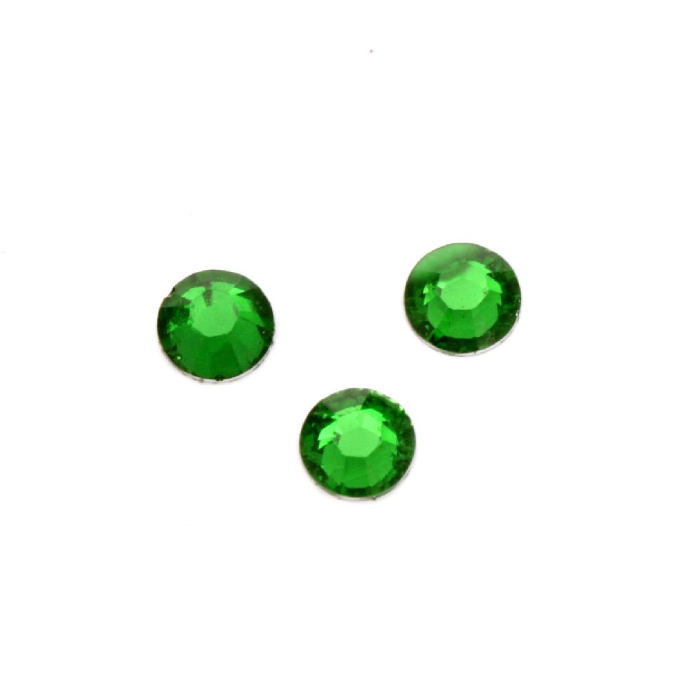 Piatra acrilica pentru lipire 6 mm forma  rotunda  culoare verde transparenta fatetata -50 bucati