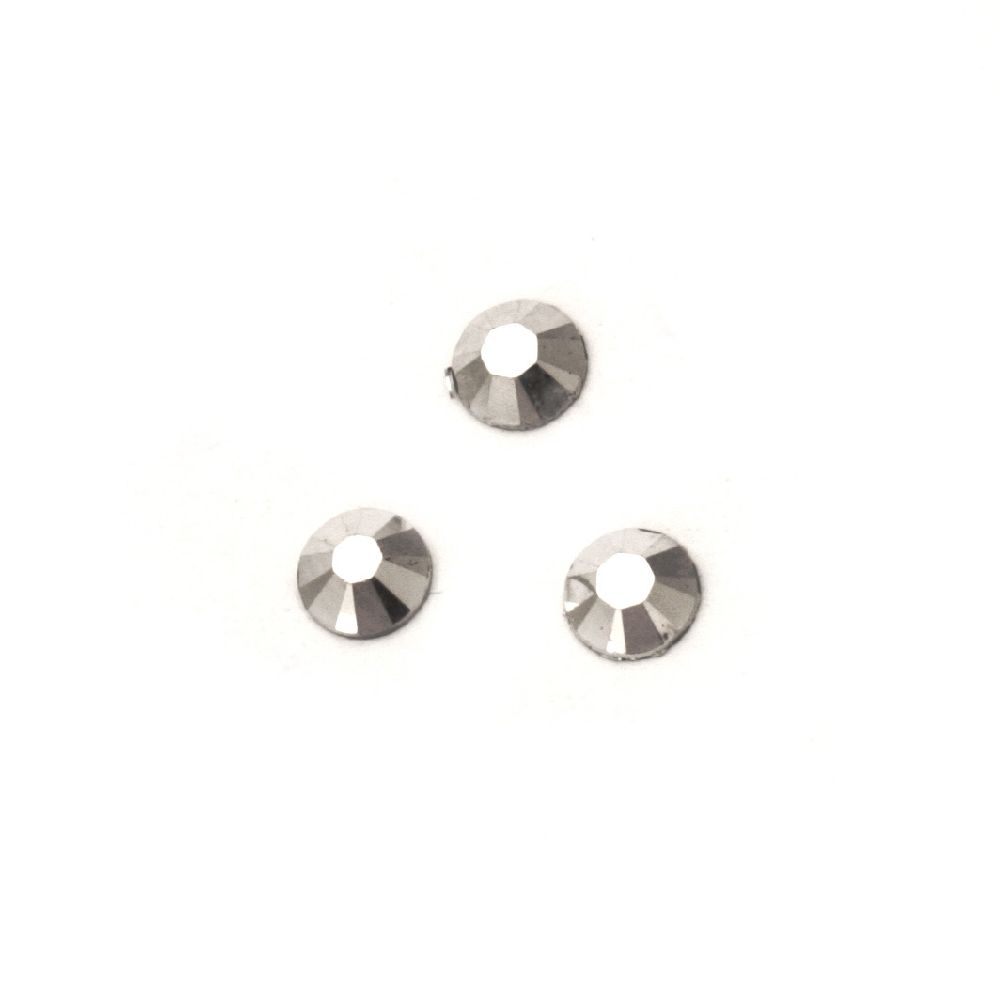 Акрилни камъни за лепене 5 мм кръг цвят сребро плътен фасетиран -100 броя