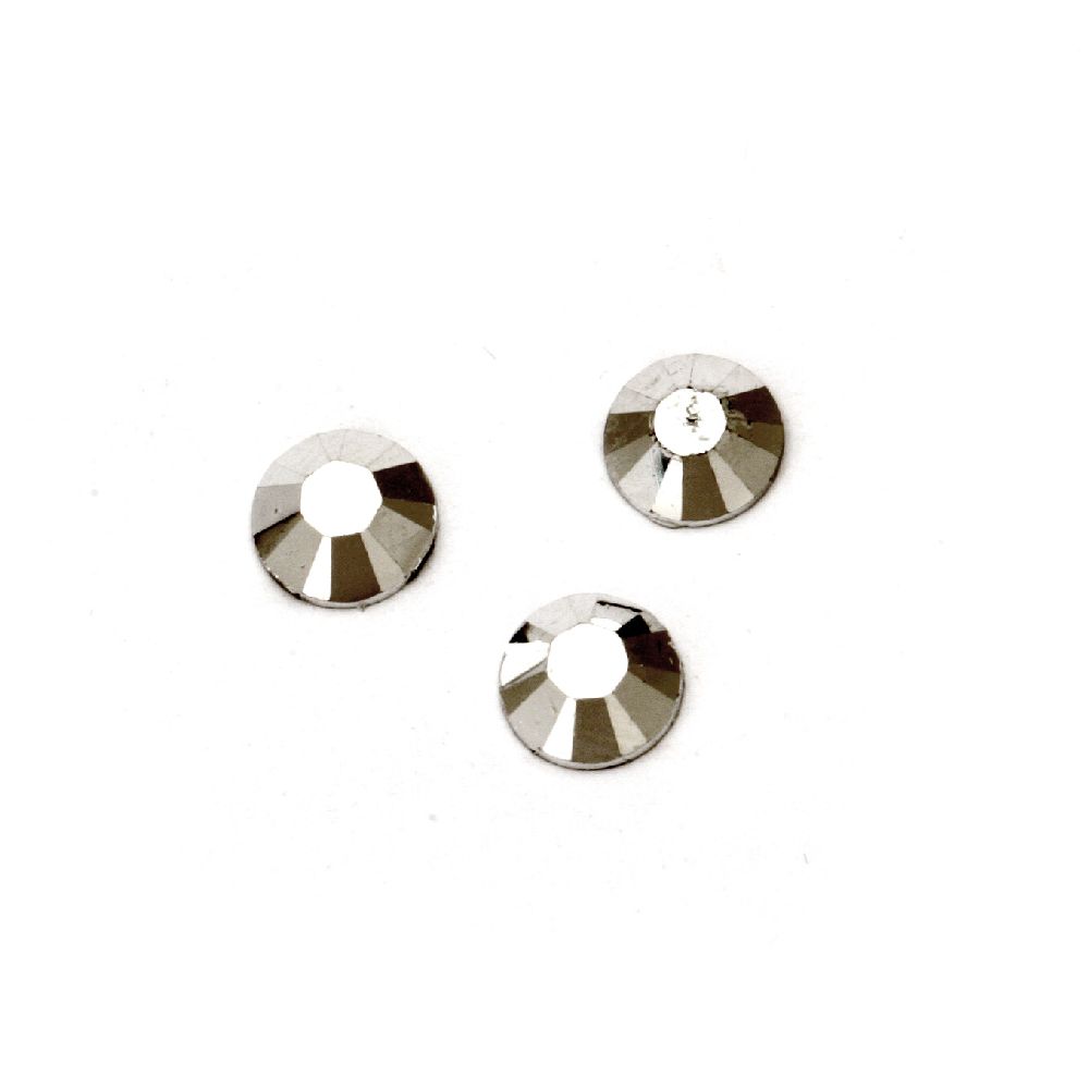 Акрилни камъни за лепене 6 мм кръг цвят сребро плътен фасетиран -50 броя