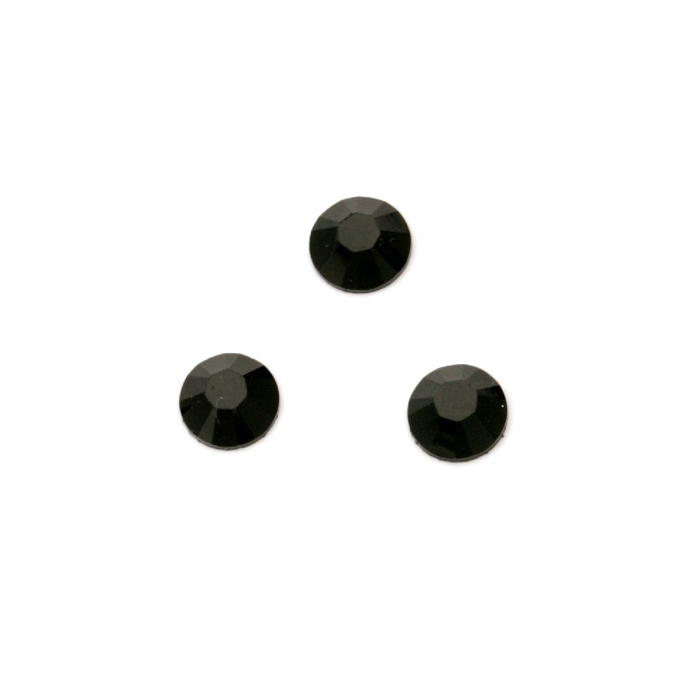 Acrylic Stick-On Stones, 6 mm Round, Black Color, Dense Faceted - 50 Pieces