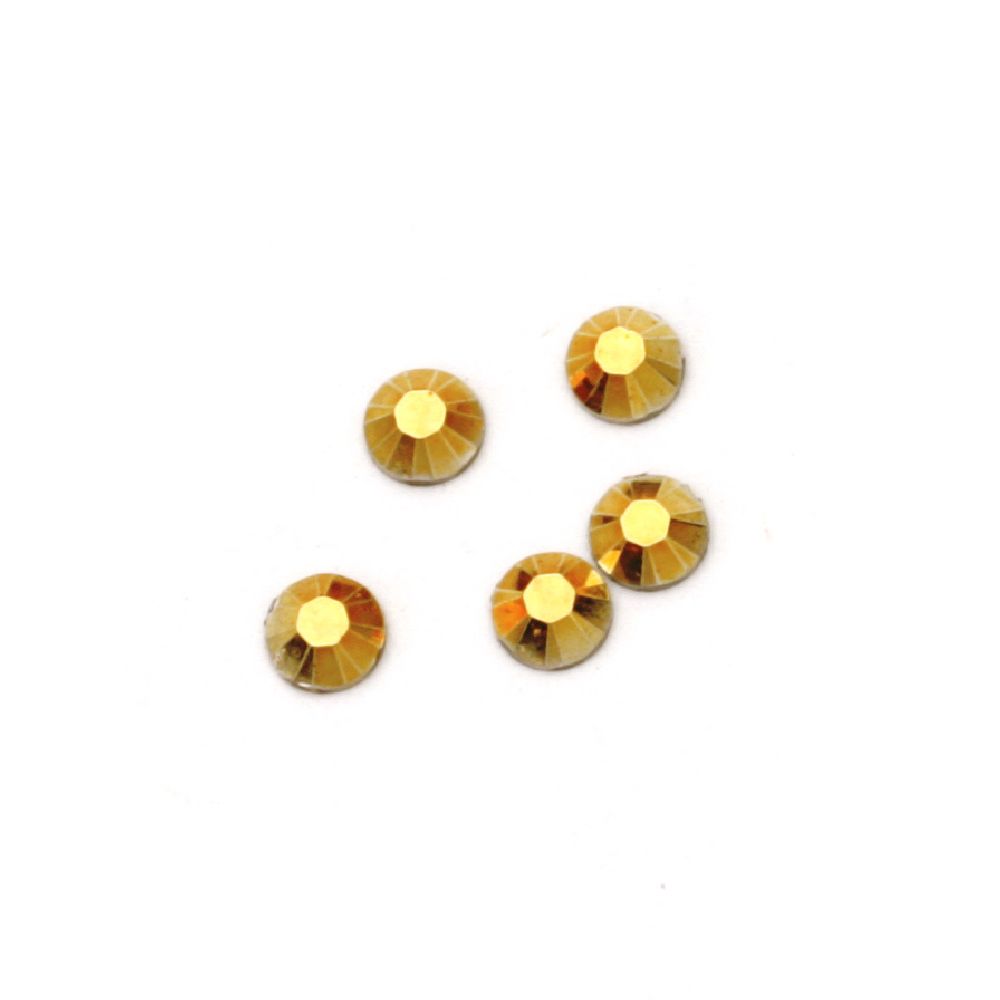 Acrylic stone for gluing 3 mm round old gold faceted with transparent base -2 grams ~ 350 pieces