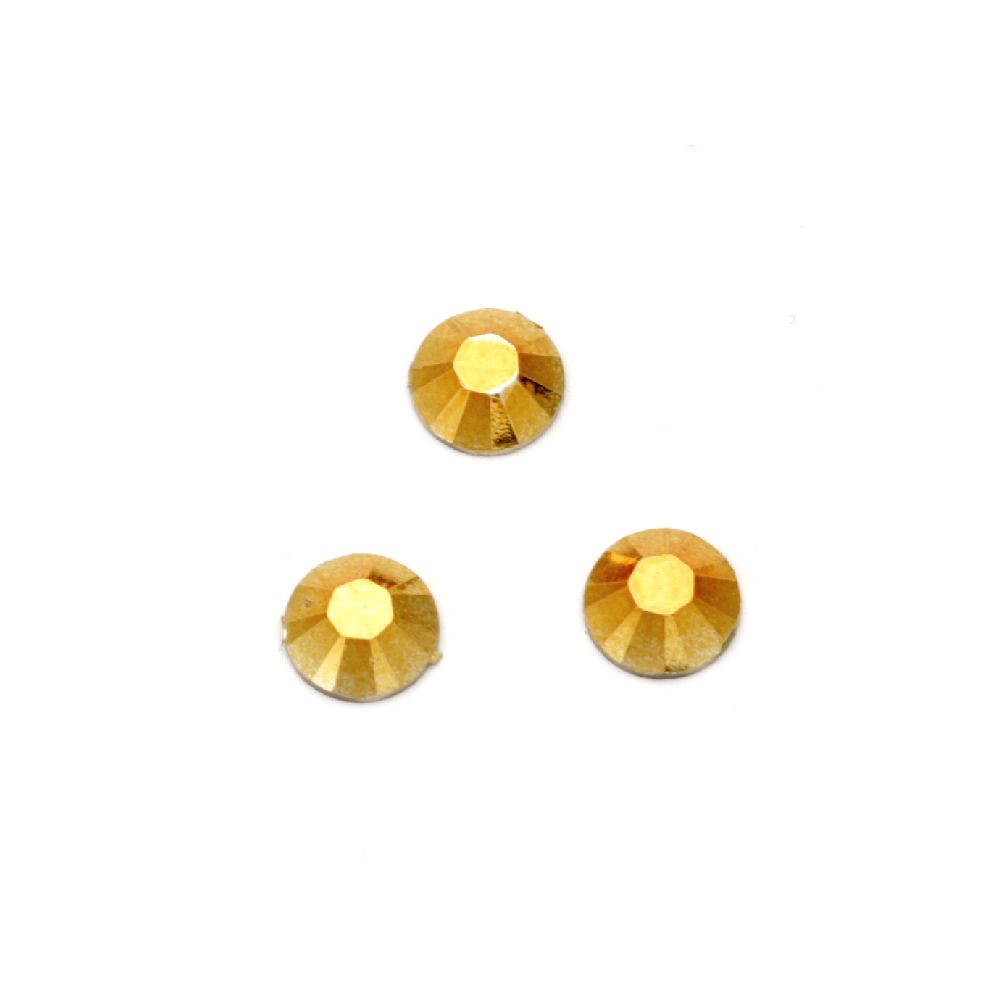 Acrylic stone for gluing 6 mm round old gold faceted with transparent base -50 pieces