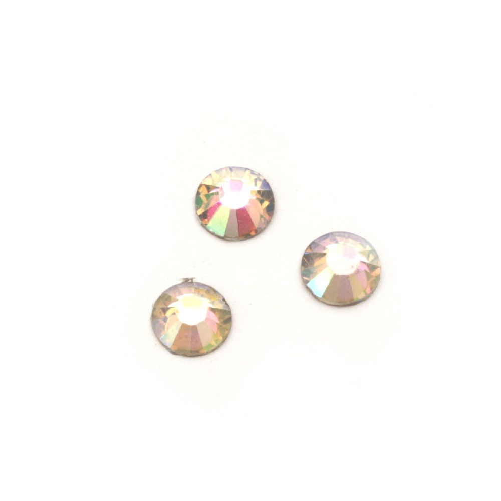 Акрилни камъни за лепене 6 мм кръг прозрачен цвят дъга фасетиран -50 броя