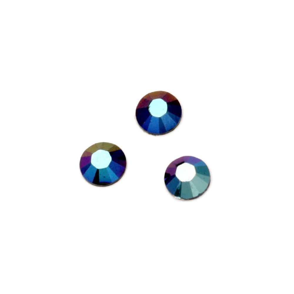 Акрилни камъни за лепене 6 мм кръг цвят индиго дъга фасетиран -50 броя