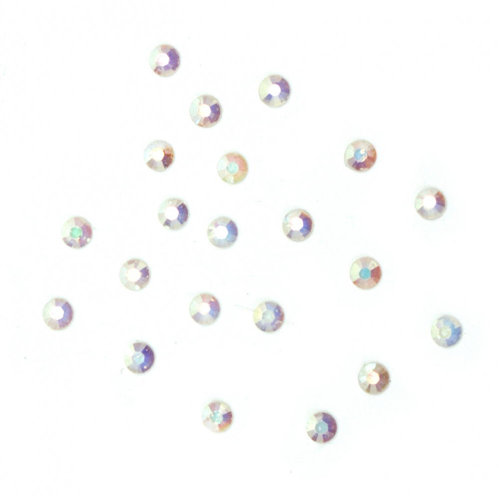 Акрилни камъчета за лепене 3 мм кръг прозрачен цвят дъга фасетиран -2 грама ~420 броя