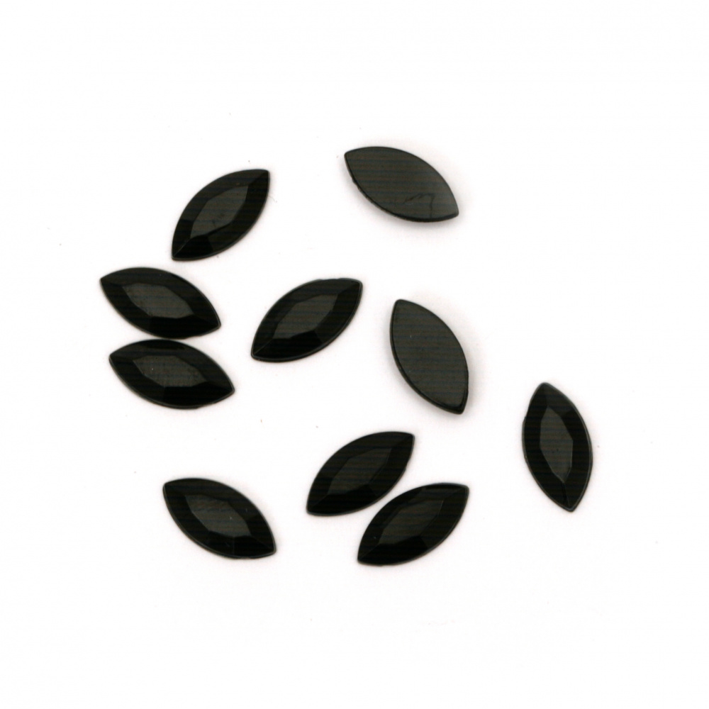 Acrylic Faceted Leaf Shape Glue On Stone / 5x10 mm / Black - 100 pieces