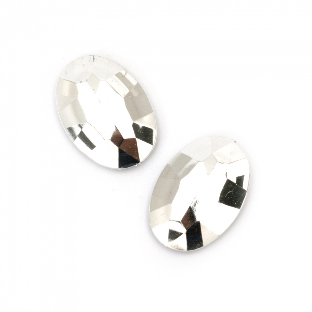 Acrylic stones for embedding, oval, 18x25x5 mm, transparent, faceted - 10 pieces