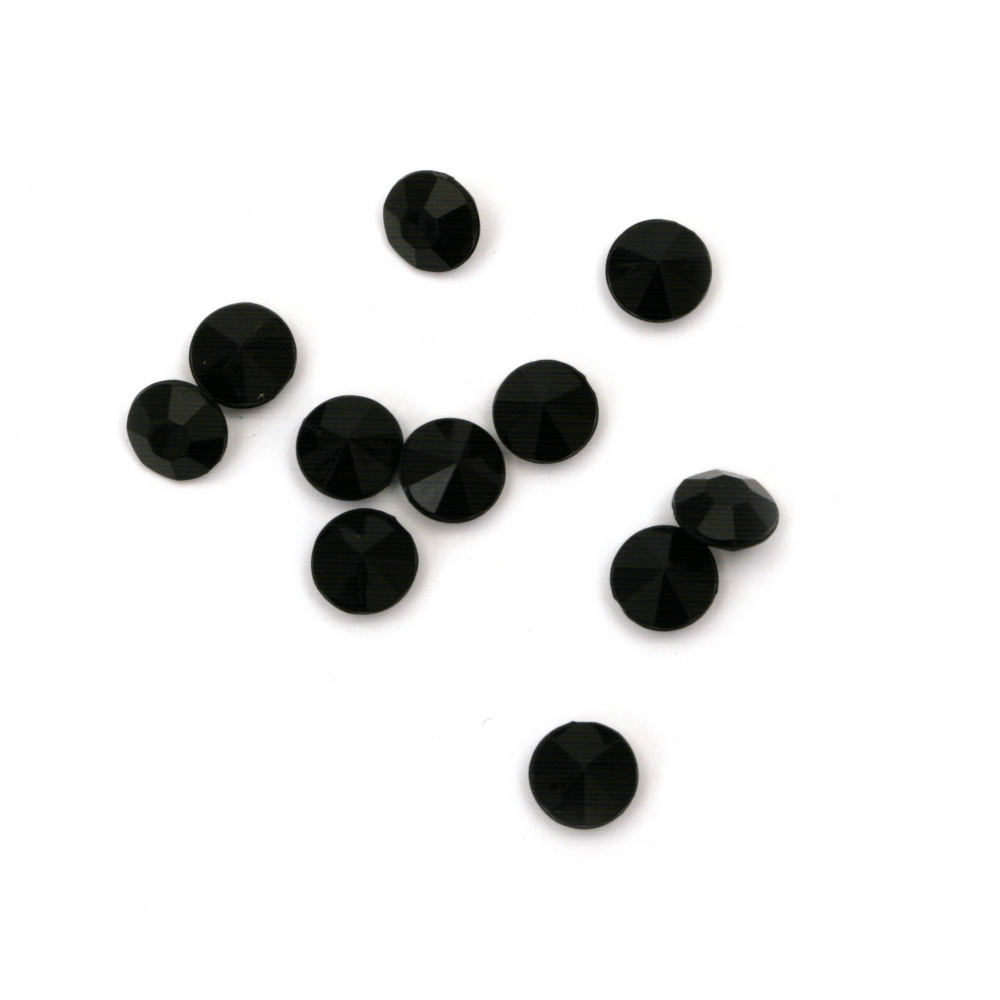 Acrylic stones for embedding, 7x5 mm, round, black, faceted - 50 pieces
