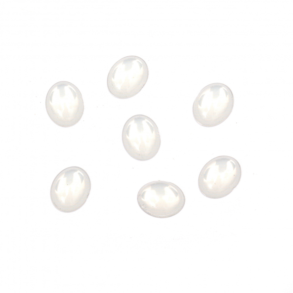 Oval Acrylic Stone for Gluing, Size: 8x10 mm, Transparent, Color: Milky White - 50 Pieces