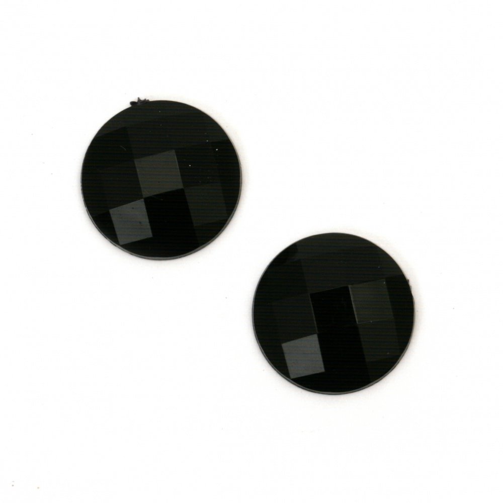 Acrylic Adhesive Gemstone, 18 mm, Dense, Round, Black, Faceted - 10 Pieces