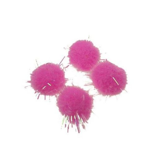 Pompoms with glitter threads 15 mm for handmade hobby projects, light pink - 20 pieces