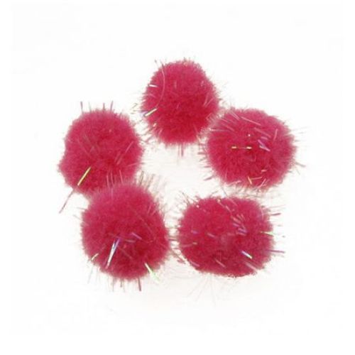 Pompoms with glossy threads 15 mm rainbow pink - 20 pieces