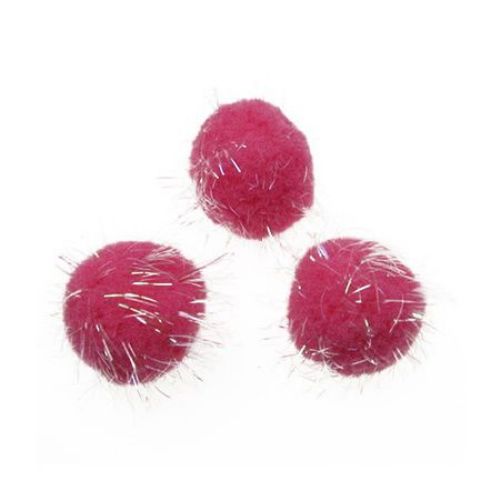 Pompoms with glossy threads 30 mm rainbow light red for festive decoration - 10 pieces